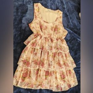 Pink floral tiered mini dress